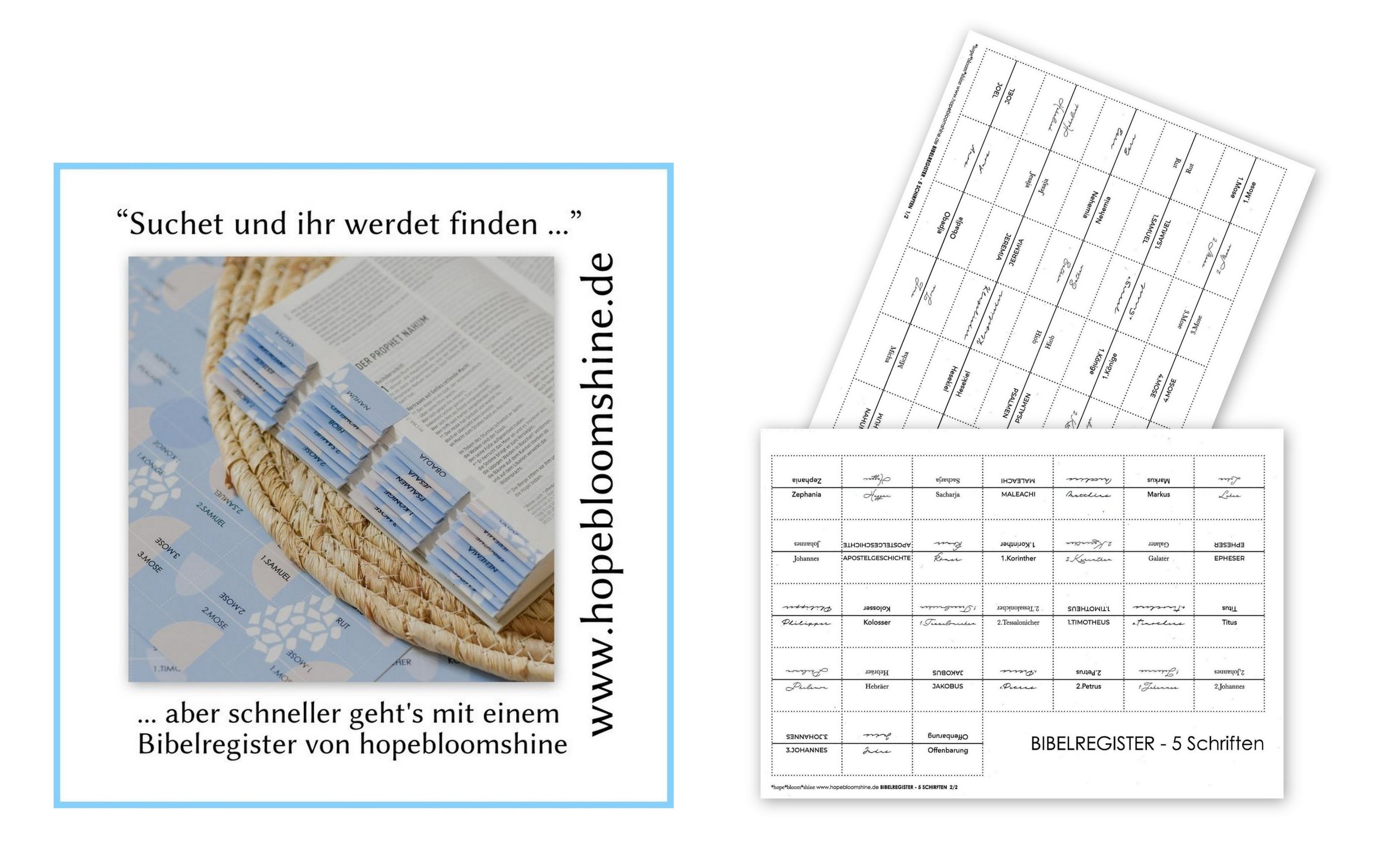 Bibelregister mit 5 Schriften & selbstklebend weiss: suchen & finden von hopebloomshine